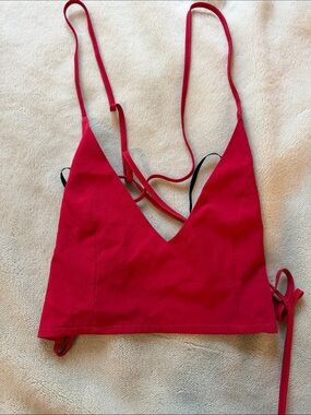 Red V-Neck Crop Top with Adjustable Thin Straps Size Small